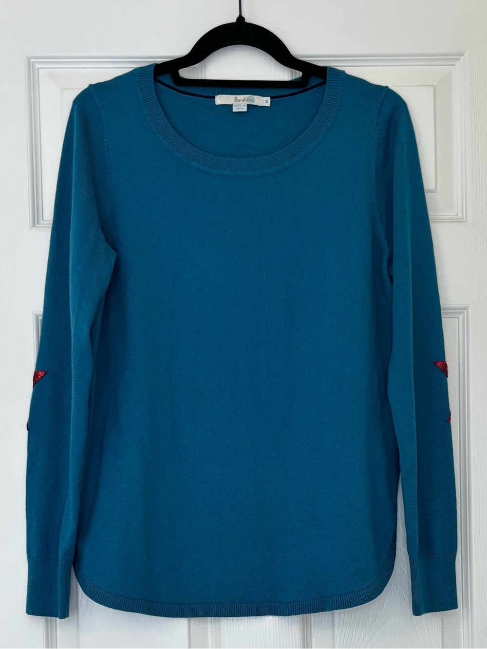 Boden Cotton and Wool Blend Susie Sequin Star Elbow Jumper Sweater